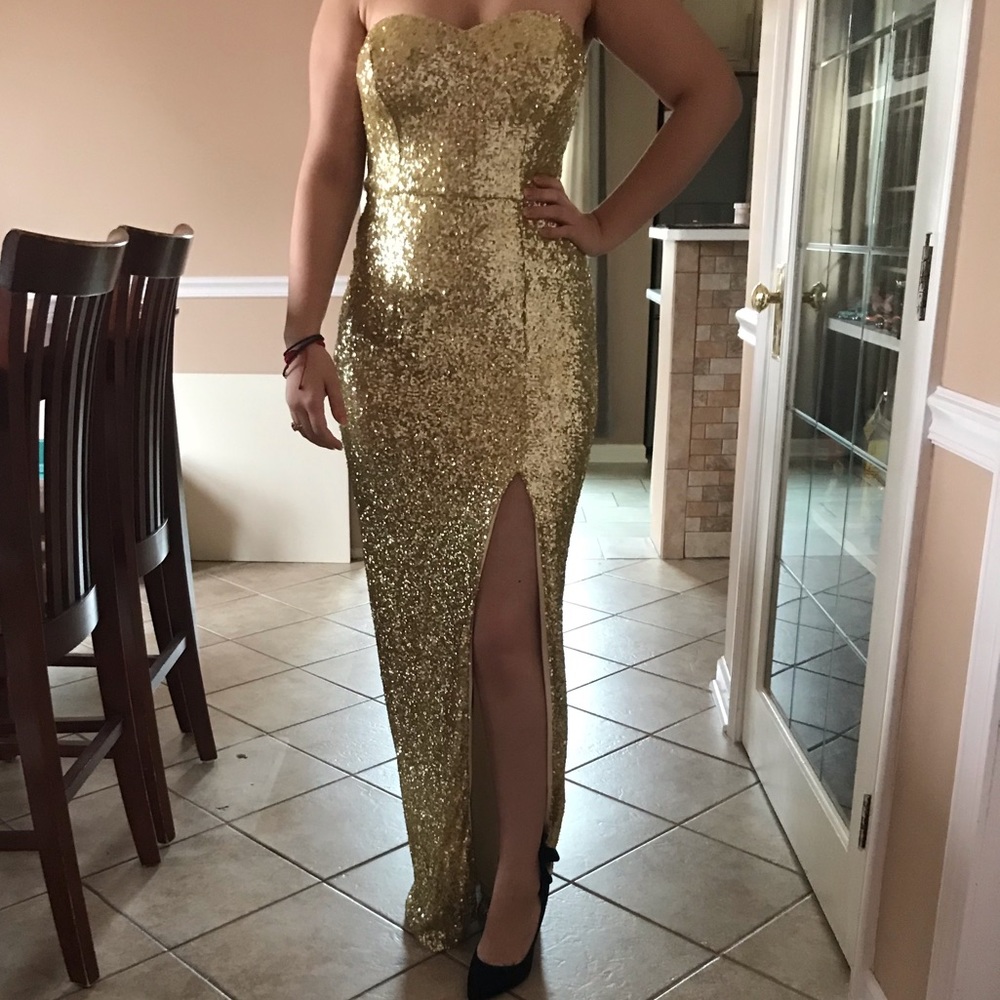 Gold sequin prom dress